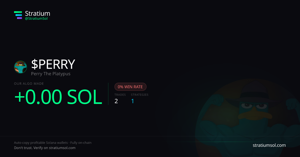 PERRY copy trading performance on Stratium — 2 trades, 0% win rate, -0.00 SOL PnL