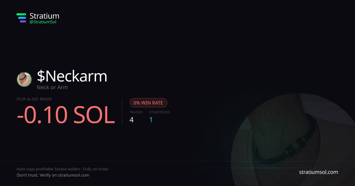 Neckarm copy trading performance on Stratium — 4 trades, 0% win rate, -0.10 SOL PnL