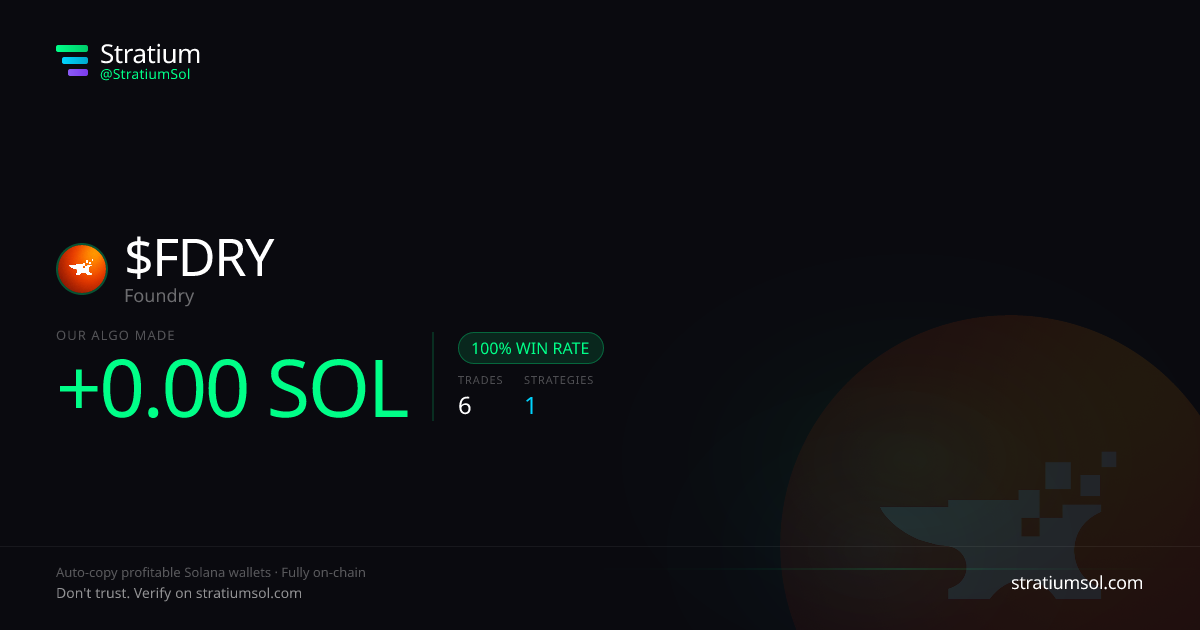 FDRY copy trading performance on Stratium — 6 trades, 100% win rate, +0.00 SOL PnL