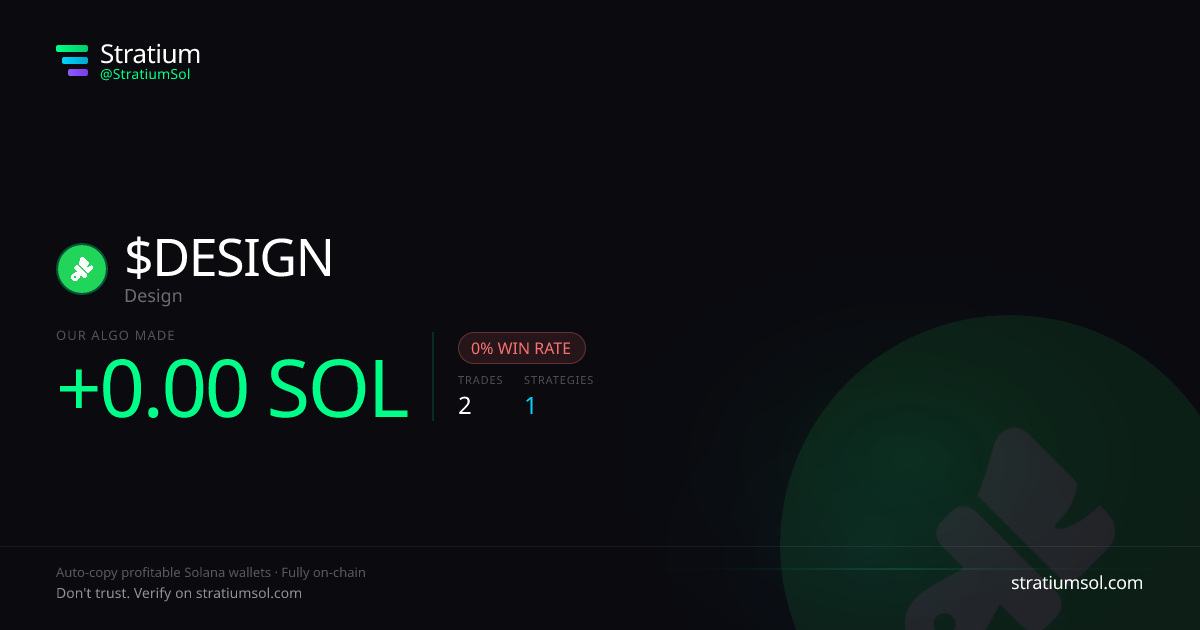 DESIGN copy trading performance on Stratium — 2 trades, 0% win rate, -0.00 SOL PnL