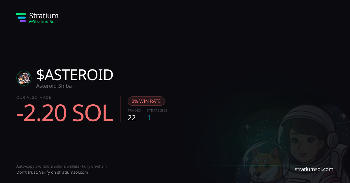 ASTEROID copy trading performance on Stratium — 22 trades, 0% win rate, -2.20 SOL PnL