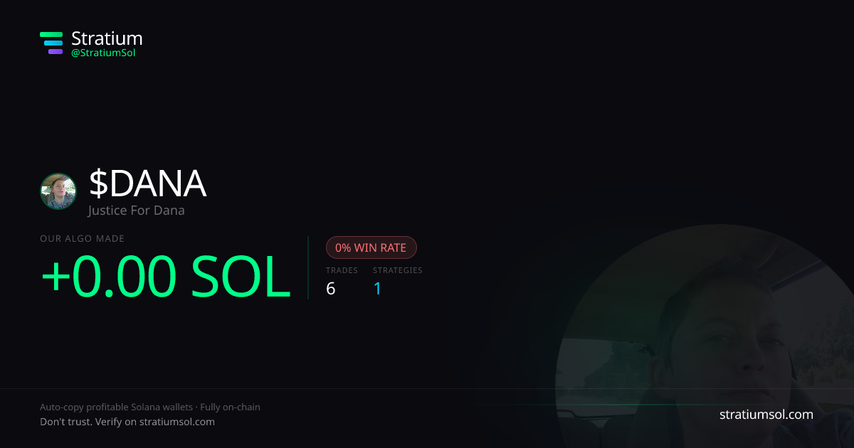 DANA copy trading performance on Stratium — 6 trades, 0% win rate, -0.00 SOL PnL