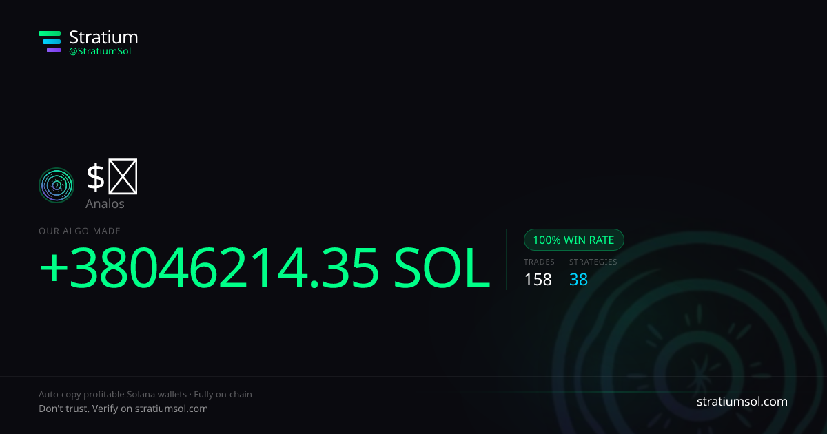 ◎ copy trading performance on Stratium — 158 trades, 100% win rate, +38046214.35 SOL PnL