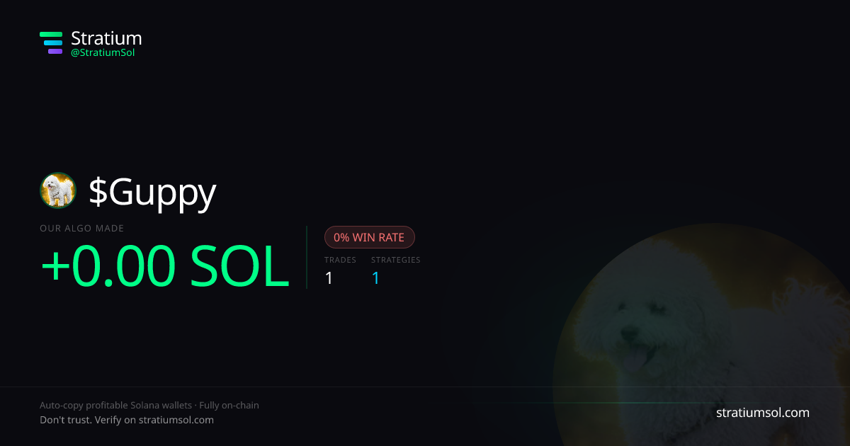 Guppy copy trading performance on Stratium — 1 trades, 0% win rate, +0.00 SOL PnL
