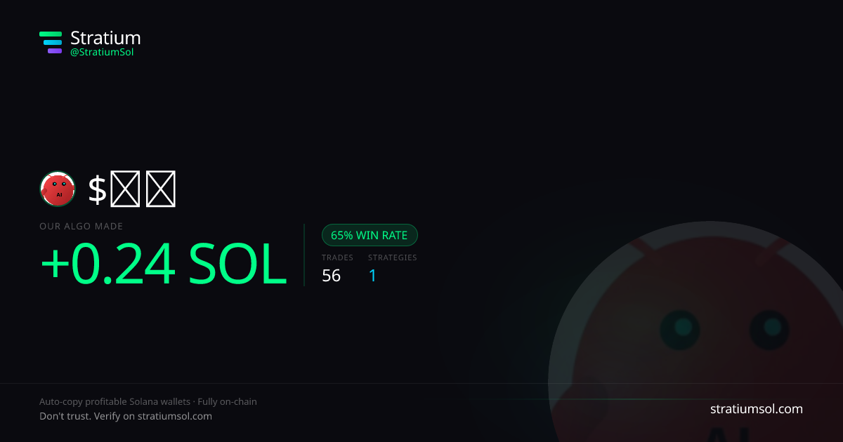 龙虾 copy trading performance on Stratium — 56 trades, 65% win rate, +0.24 SOL PnL