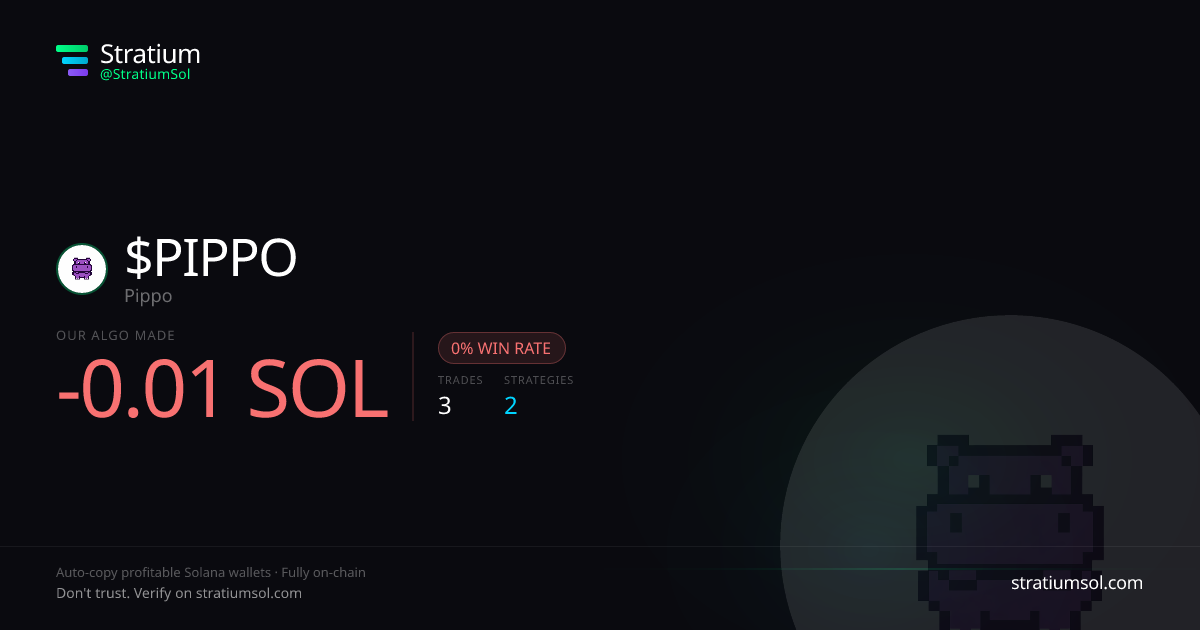 PIPPO copy trading performance on Stratium — 3 trades, 0% win rate, -0.01 SOL PnL