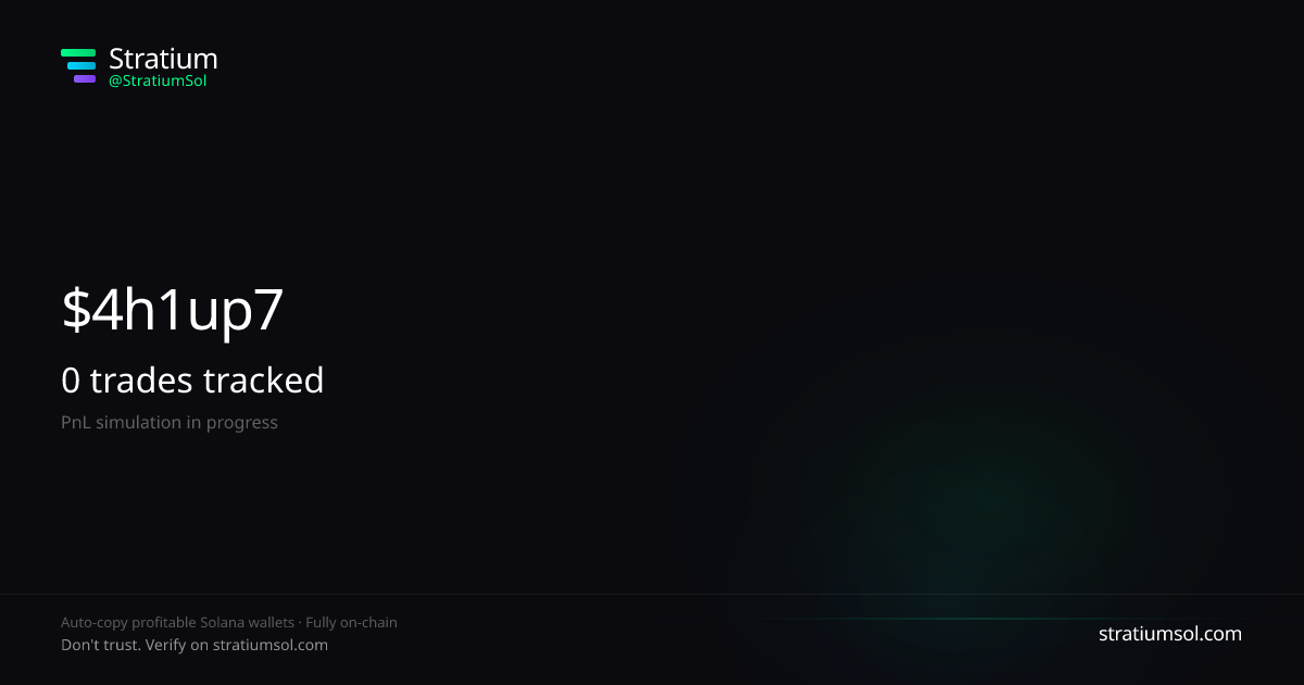 4h1up7hp copy trading performance on Stratium — 167 trades, 100% win rate, +33704657.89 SOL PnL