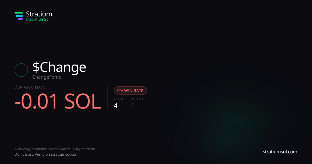 Change copy trading performance on Stratium — 4 trades, 0% win rate, -0.01 SOL PnL