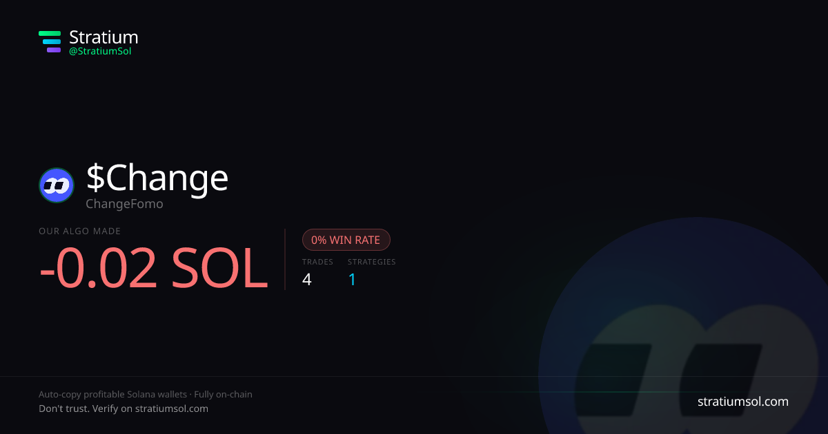 Change copy trading performance on Stratium — 4 trades, 0% win rate, -0.02 SOL PnL
