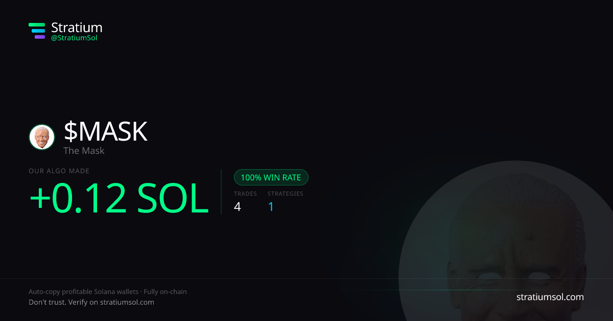 MASK copy trading performance on Stratium — 4 trades, 100% win rate, +0.12 SOL PnL