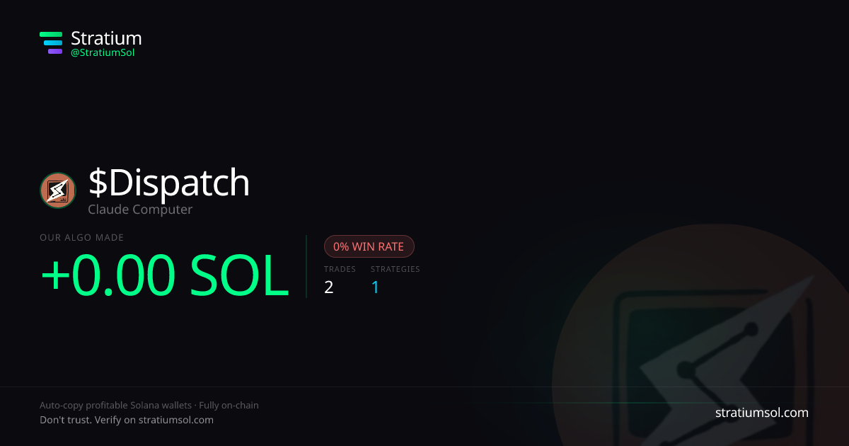 Dispatch copy trading performance on Stratium — 2 trades, 0% win rate, -0.00 SOL PnL