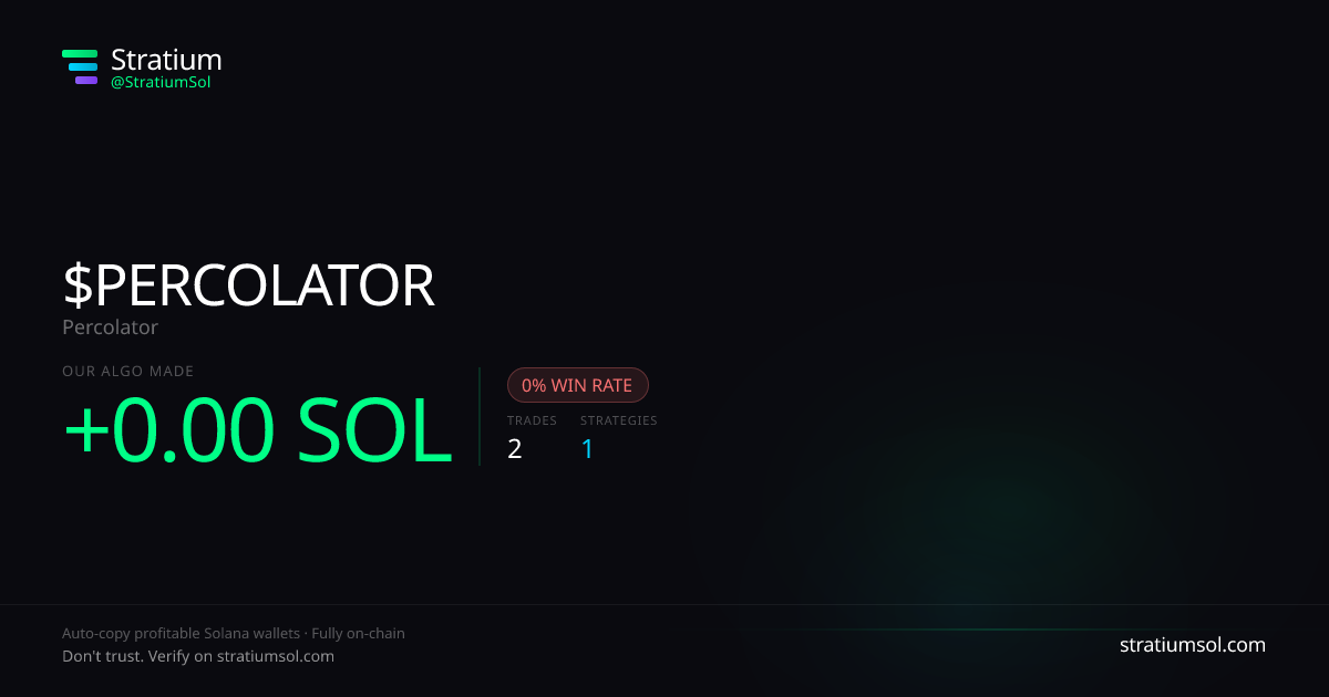 PERCOLATOR copy trading performance on Stratium — 2 trades, 0% win rate, -0.00 SOL PnL