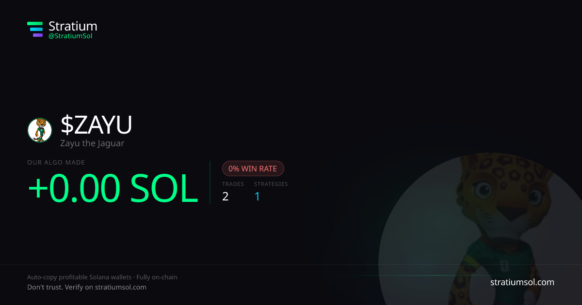 ZAYU copy trading performance on Stratium — 2 trades, 0% win rate, +0.00 SOL PnL