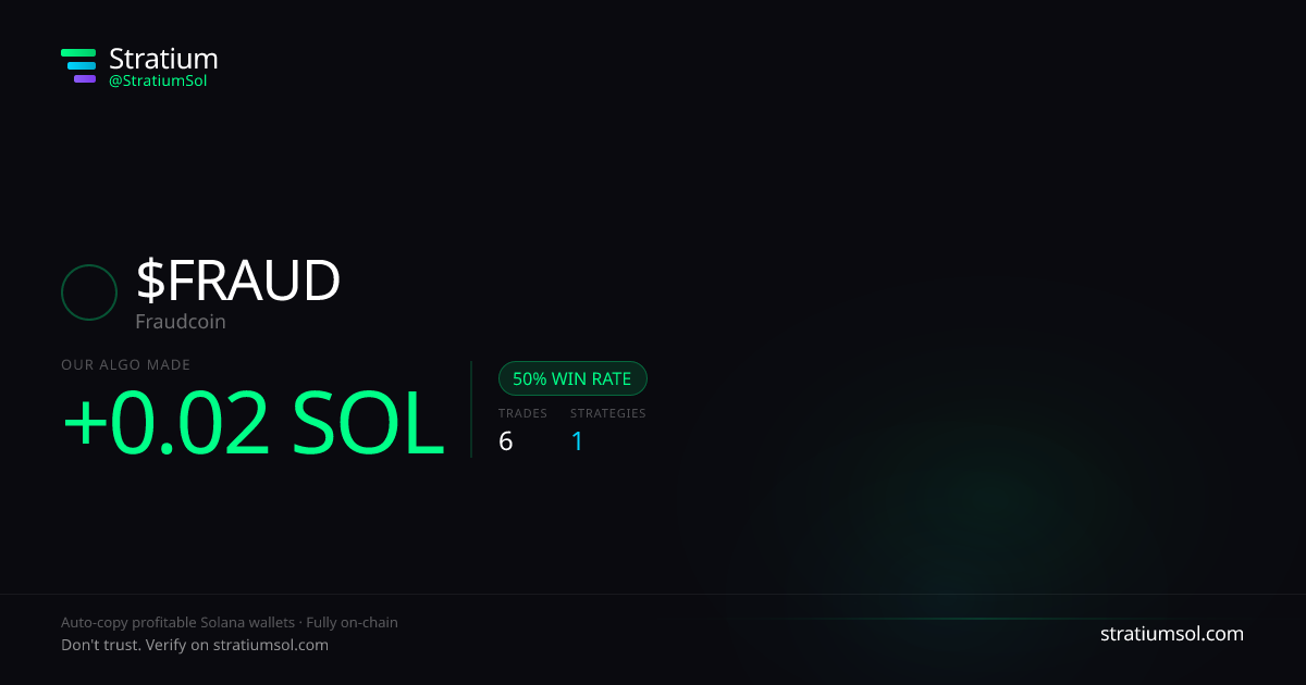 FRAUD copy trading performance on Stratium — 6 trades, 50% win rate, +0.02 SOL PnL