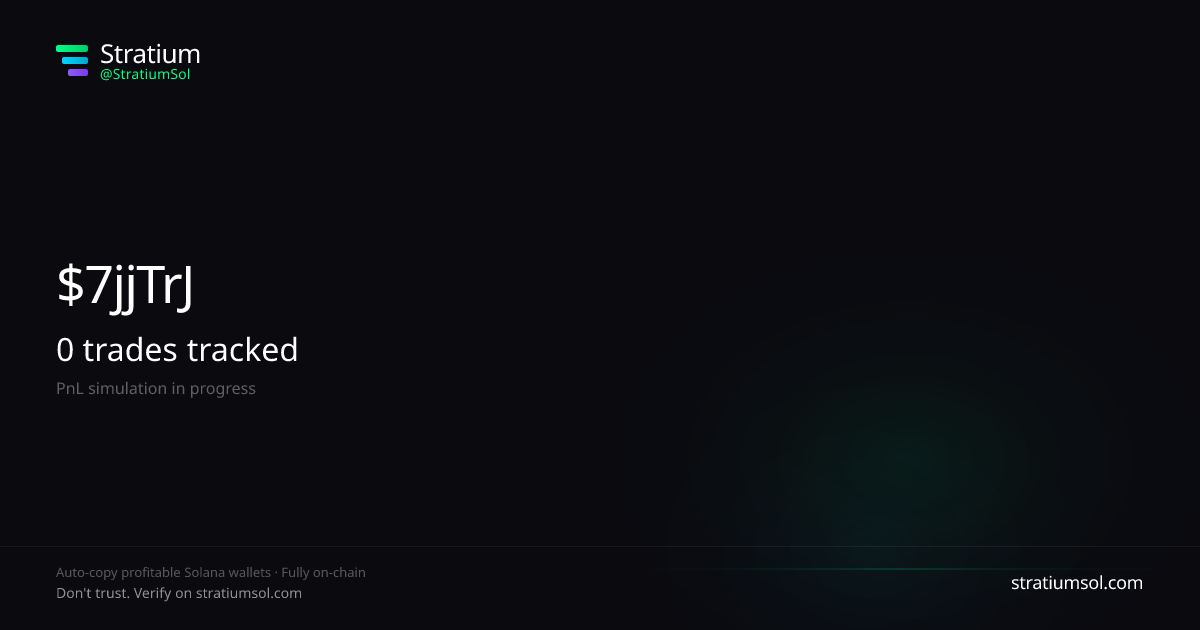 7jjTrJwj copy trading performance on Stratium — 4 trades, 100% win rate, +109645.94 SOL PnL