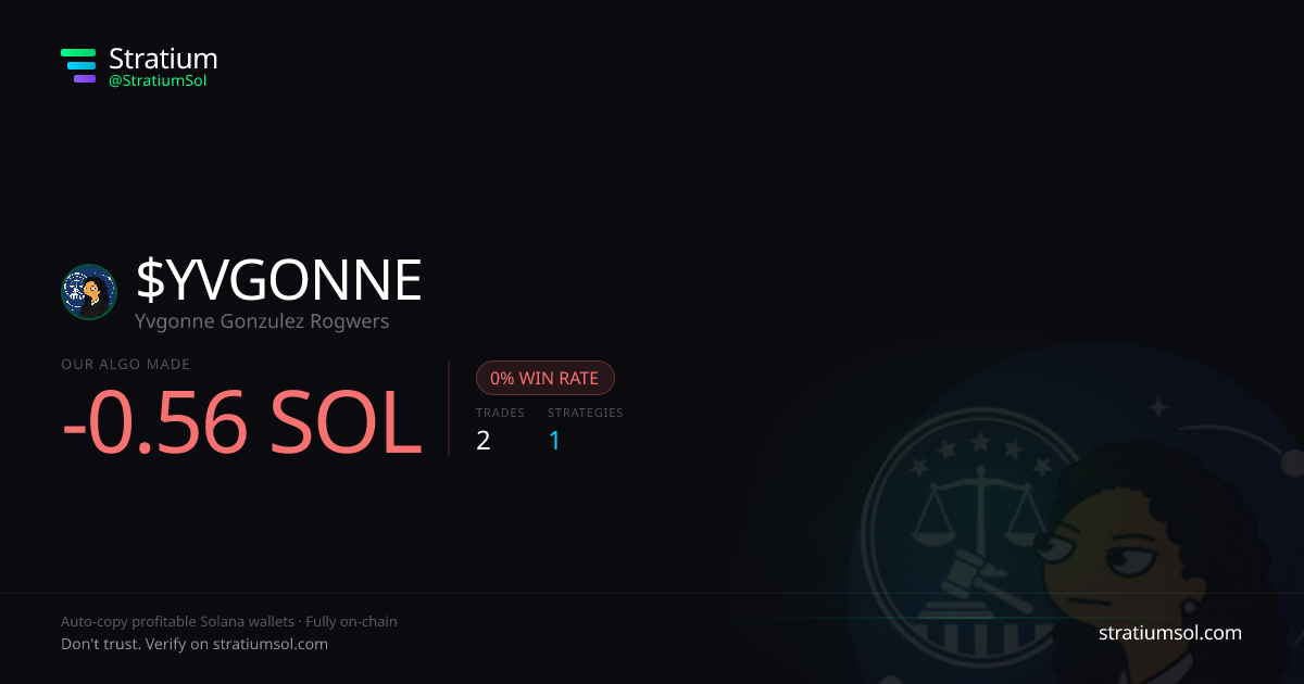 YVGONNE copy trading performance on Stratium — 2 trades, 0% win rate, -0.56 SOL PnL