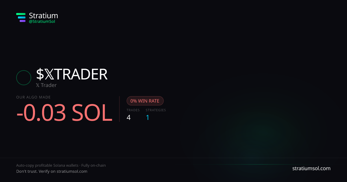 𝕏TRADER copy trading performance on Stratium — 4 trades, 0% win rate, -0.03 SOL PnL
