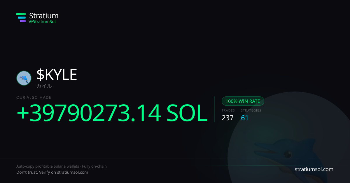 KYLE copy trading performance on Stratium — 237 trades, 100% win rate, +39790273.14 SOL PnL