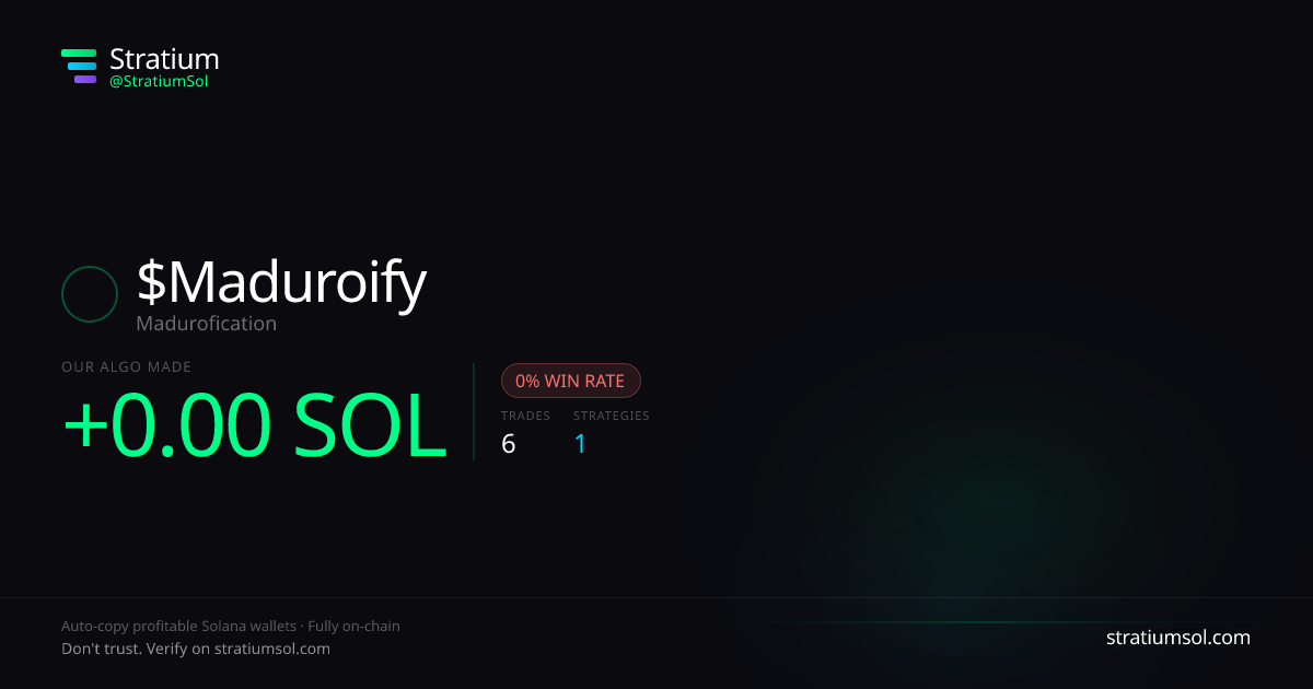 Maduroify copy trading performance on Stratium — 6 trades, 0% win rate, -0.00 SOL PnL