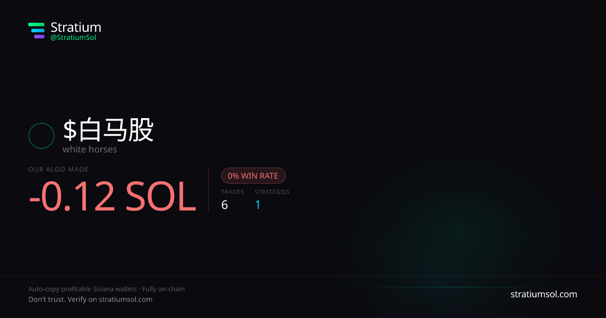 白马股 copy trading performance on Stratium — 6 trades, 0% win rate, -0.12 SOL PnL