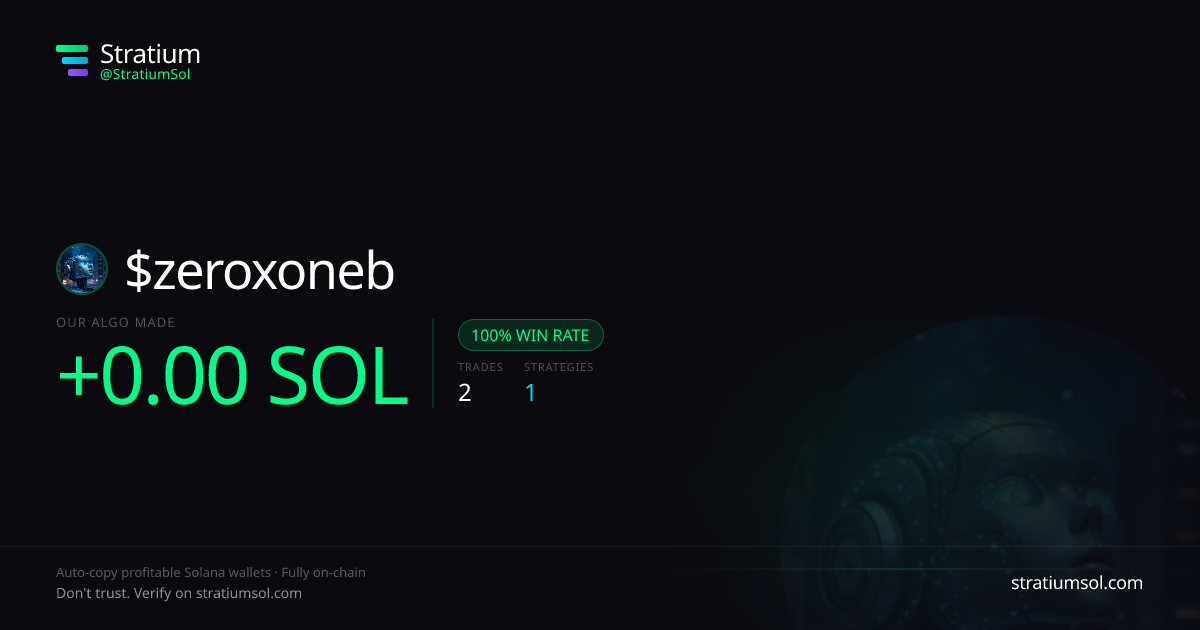 zeroxoneb copy trading performance on Stratium — 2 trades, 100% win rate, +0.00 SOL PnL