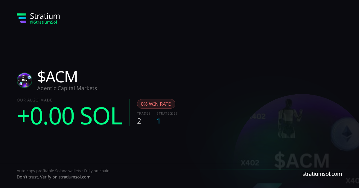 ACM copy trading performance on Stratium — 2 trades, 0% win rate, -0.00 SOL PnL