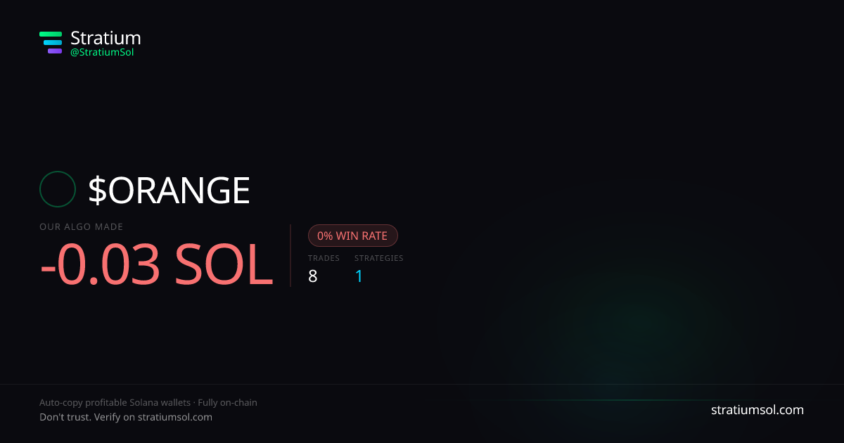 ORANGE copy trading performance on Stratium — 8 trades, 0% win rate, -0.03 SOL PnL
