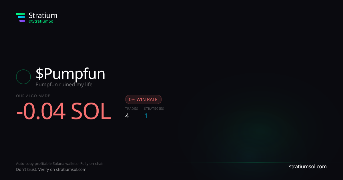 Pumpfun copy trading performance on Stratium — 4 trades, 0% win rate, -0.04 SOL PnL