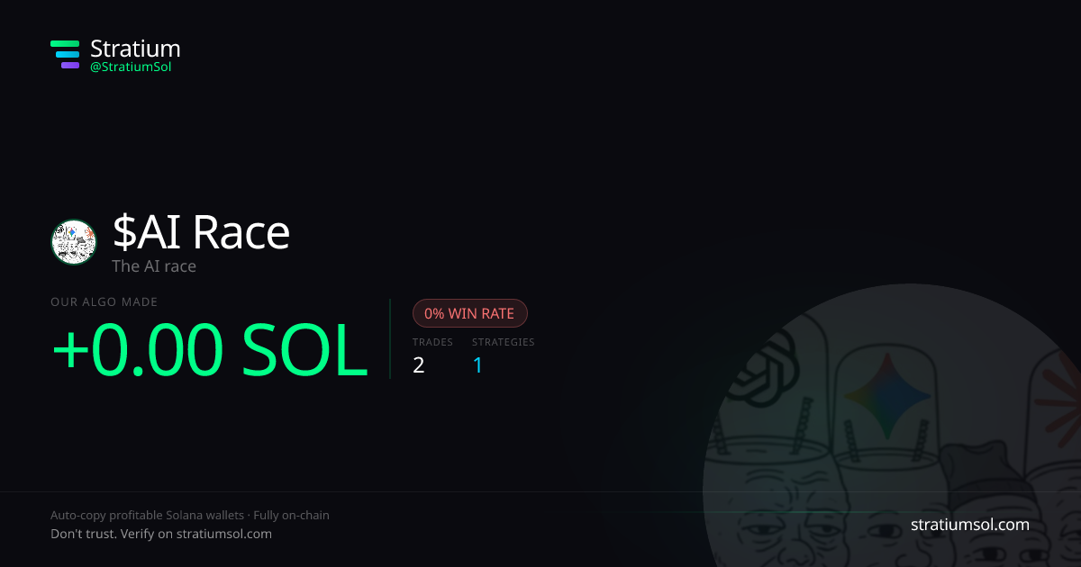 AI Race copy trading performance on Stratium — 2 trades, 0% win rate, -0.00 SOL PnL
