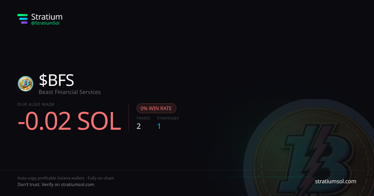 BFS copy trading performance on Stratium — 2 trades, 0% win rate, -0.02 SOL PnL