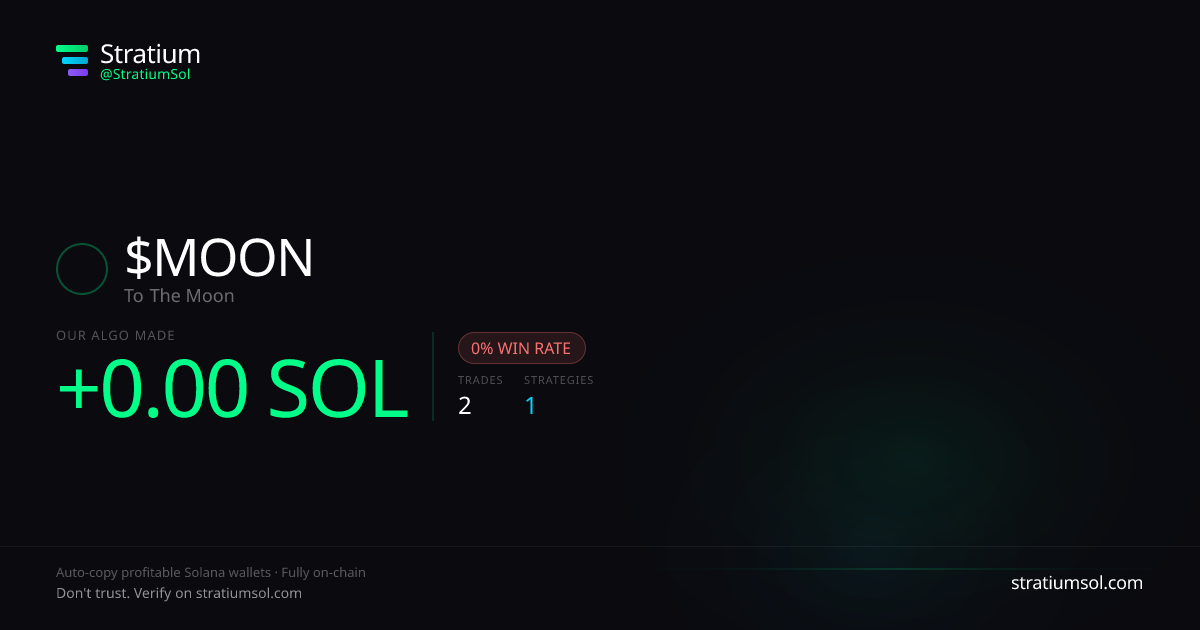 MOON copy trading performance on Stratium — 2 trades, 0% win rate, +0.00 SOL PnL