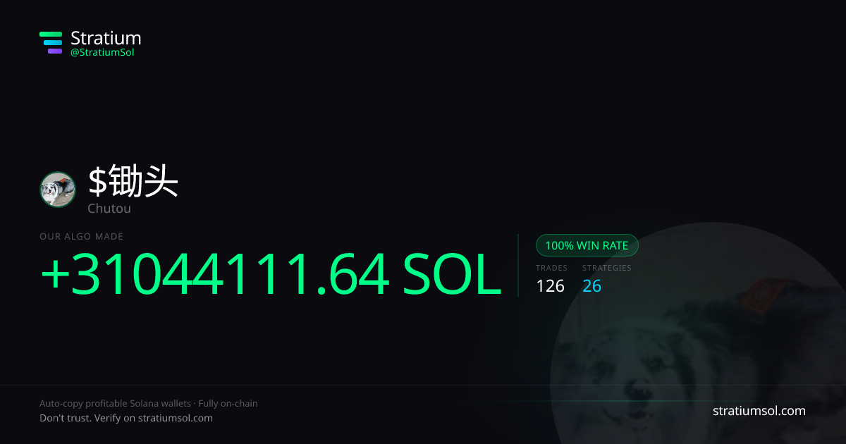 锄头 copy trading performance on Stratium — 126 trades, 100% win rate, +31044111.64 SOL PnL