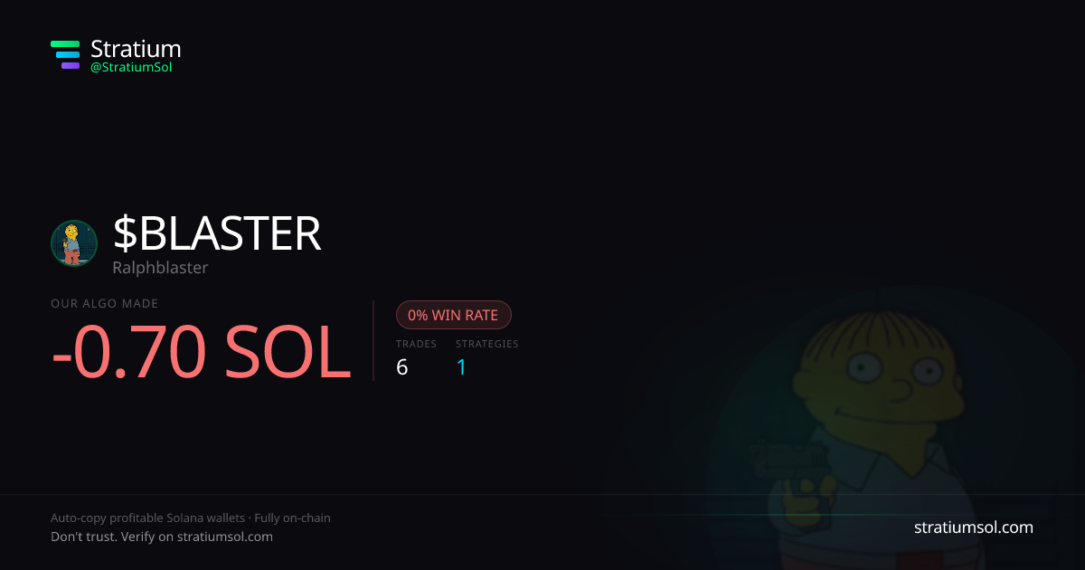 BLASTER copy trading performance on Stratium — 6 trades, 0% win rate, -0.70 SOL PnL