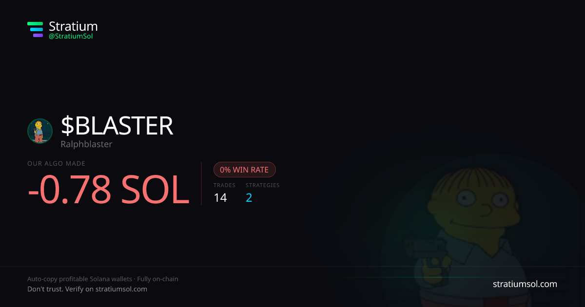 BLASTER copy trading performance on Stratium — 14 trades, 0% win rate, -0.78 SOL PnL