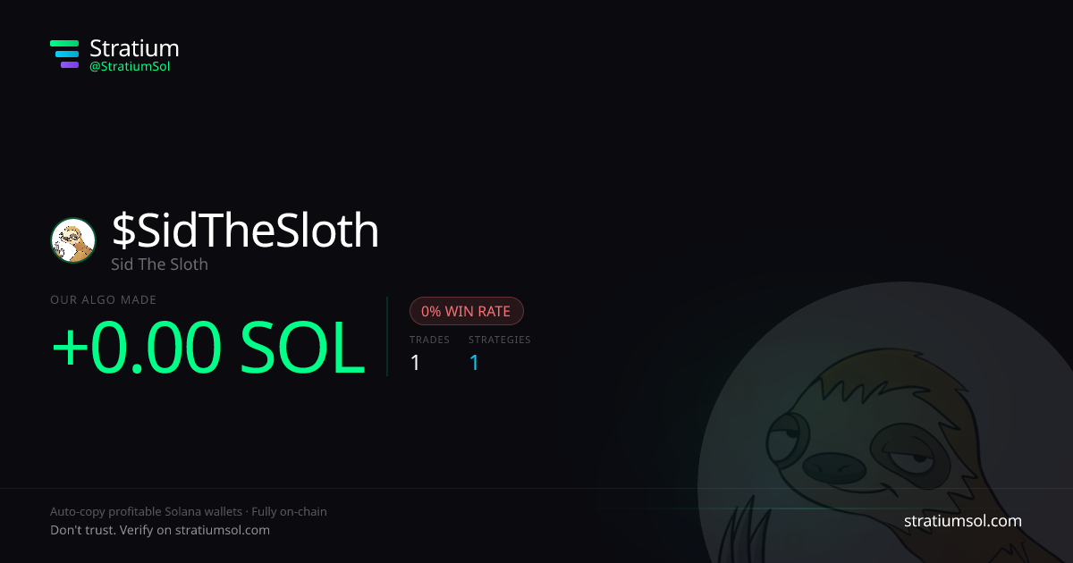 SidTheSloth copy trading performance on Stratium — 1 trades, 0% win rate, +0.00 SOL PnL