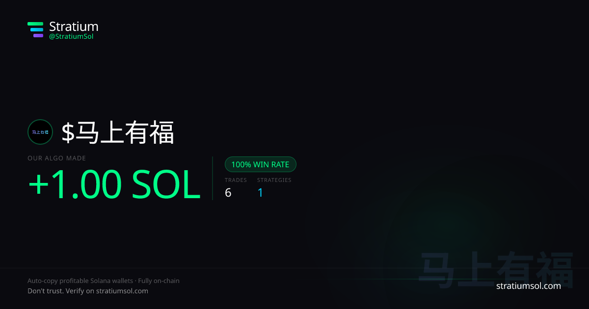 马上有福 copy trading performance on Stratium — 6 trades, 100% win rate, +1.00 SOL PnL