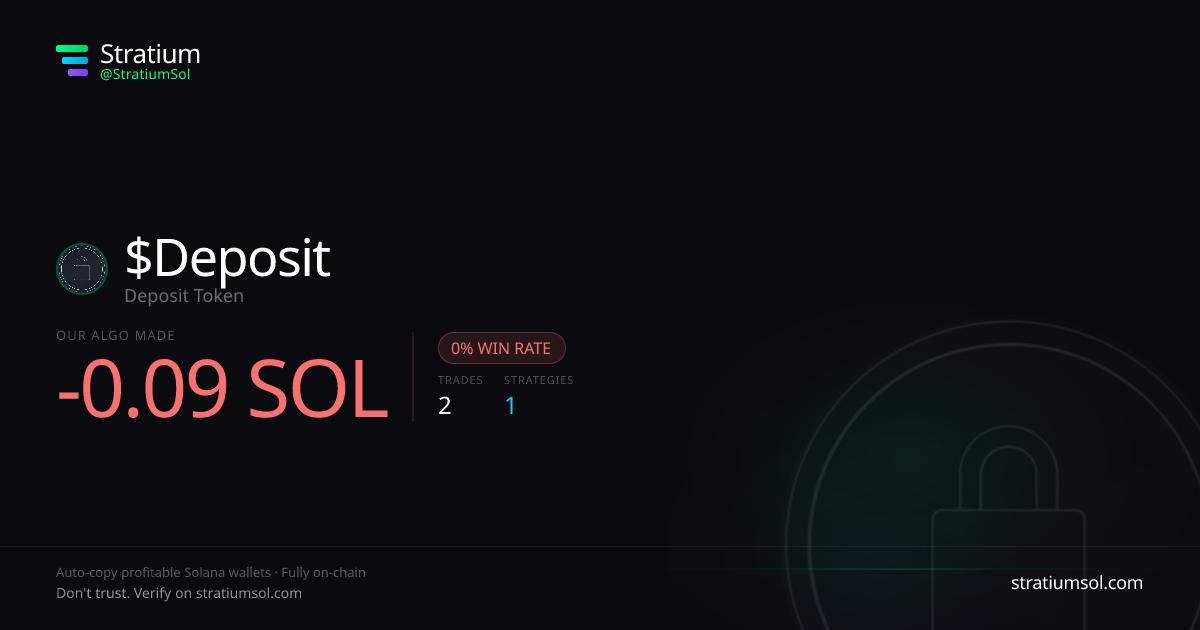 Deposit copy trading performance on Stratium — 2 trades, 0% win rate, -0.09 SOL PnL