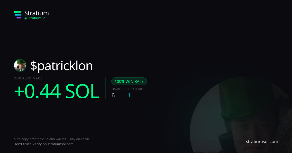 patricklon copy trading performance on Stratium — 6 trades, 100% win rate, +0.44 SOL PnL
