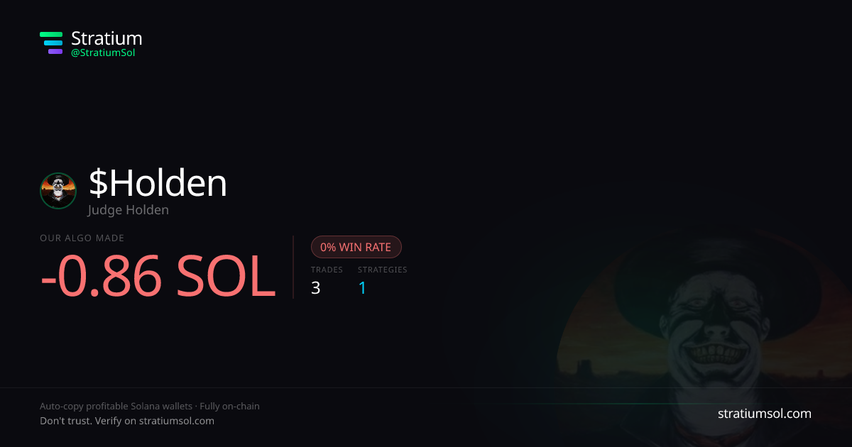 Holden copy trading performance on Stratium — 3 trades, 0% win rate, -0.86 SOL PnL