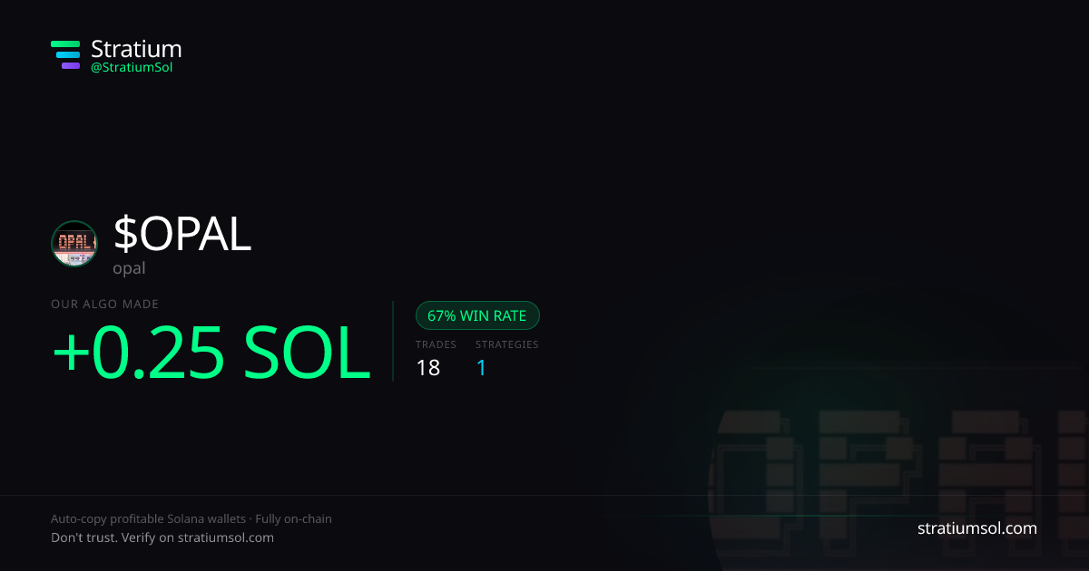 OPAL copy trading performance on Stratium — 18 trades, 67% win rate, +0.25 SOL PnL
