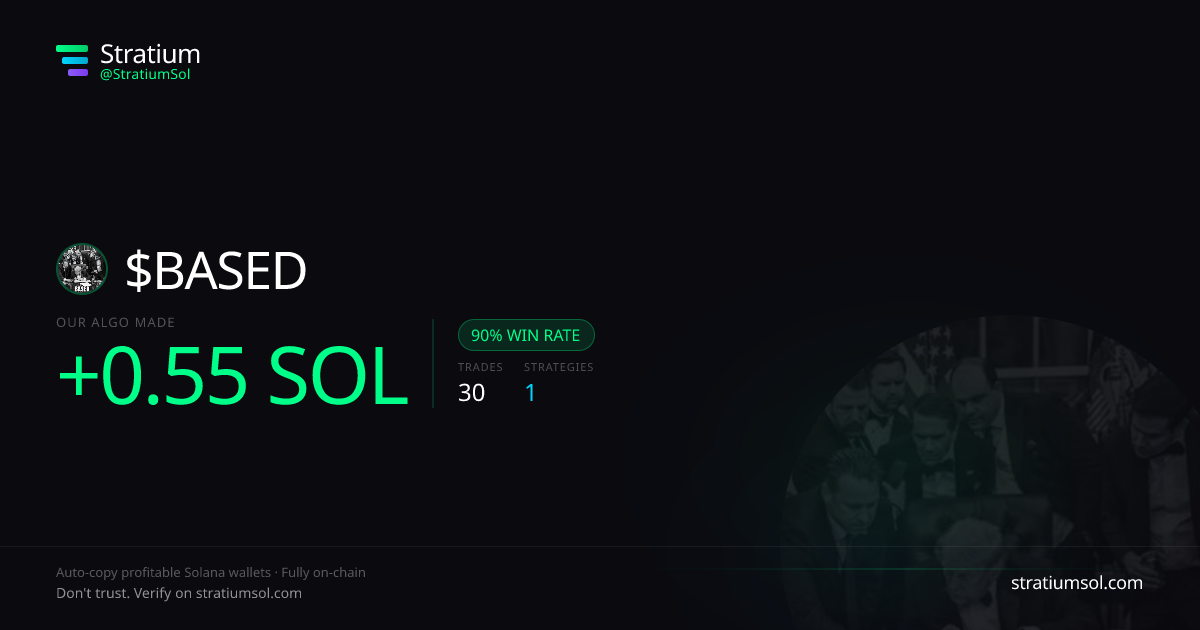 BASED copy trading performance on Stratium — 30 trades, 90% win rate, +0.55 SOL PnL