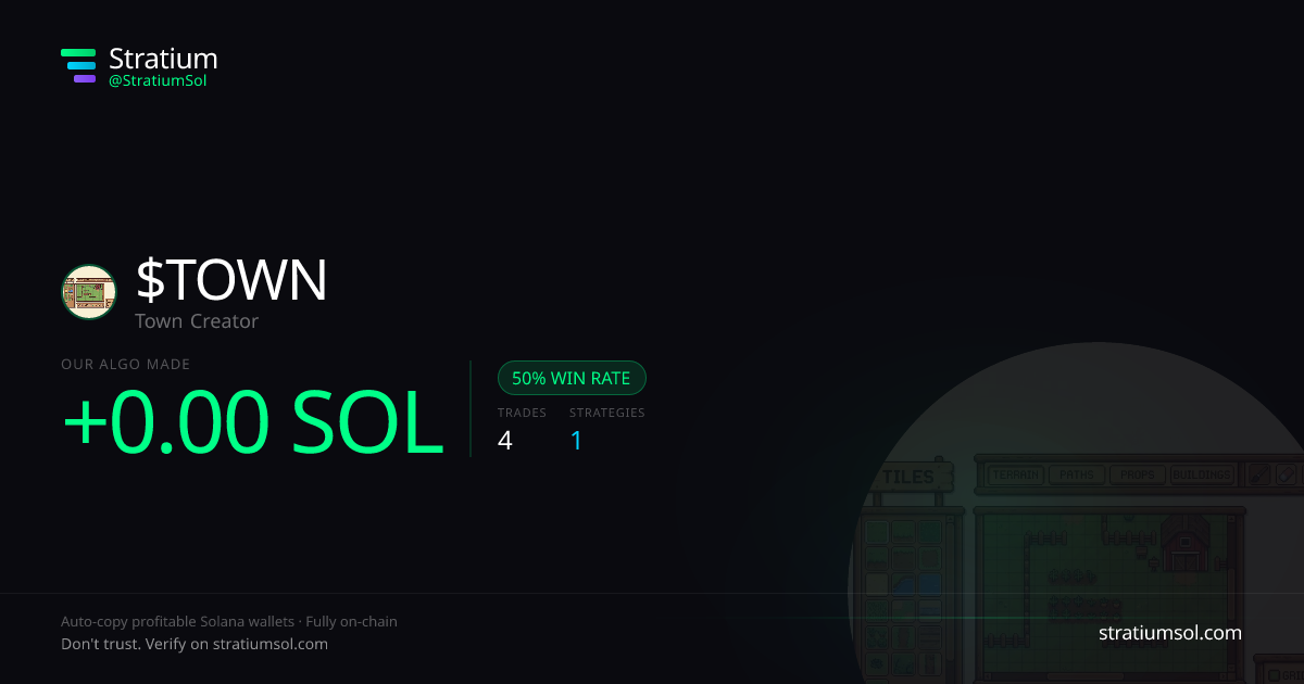 TOWN copy trading performance on Stratium — 4 trades, 50% win rate, -0.00 SOL PnL