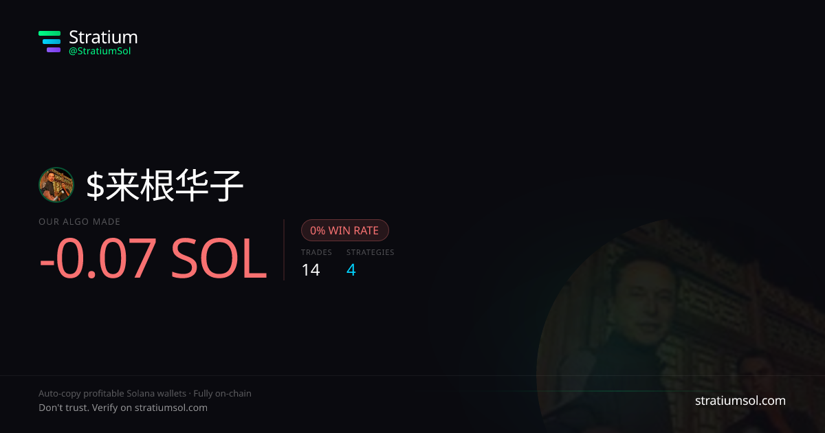 来根华子 copy trading performance on Stratium — 14 trades, 0% win rate, -0.07 SOL PnL