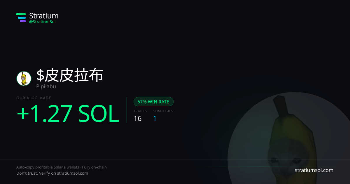 皮皮拉布 copy trading performance on Stratium — 16 trades, 67% win rate, +1.27 SOL PnL