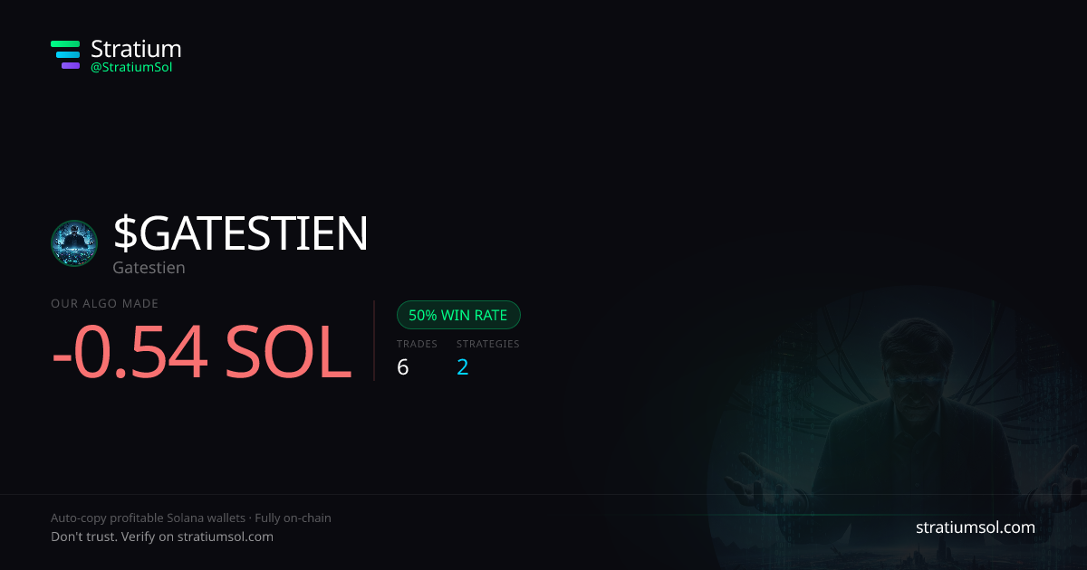 GATESTIEN copy trading performance on Stratium — 6 trades, 50% win rate, -0.54 SOL PnL