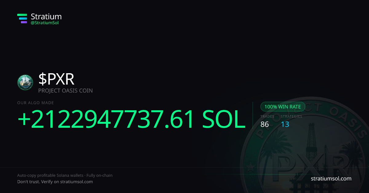 PXR copy trading performance on Stratium — 86 trades, 100% win rate, +2122947737.61 SOL PnL