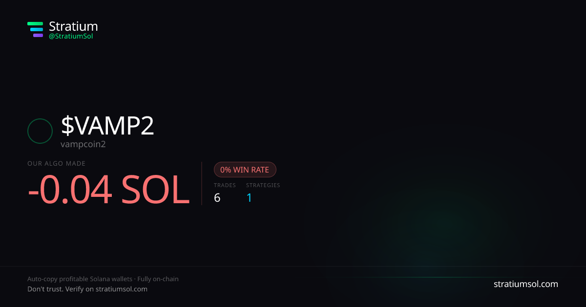 VAMP2 copy trading performance on Stratium — 6 trades, 0% win rate, -0.04 SOL PnL