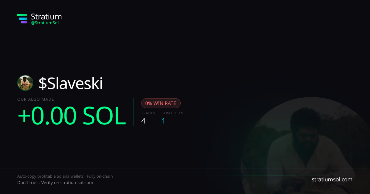 Slaveski copy trading performance on Stratium — 4 trades, 0% win rate, +0.00 SOL PnL