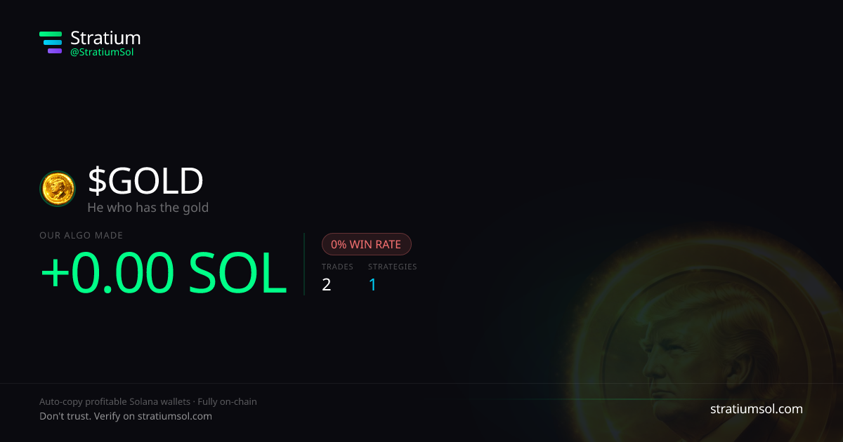 GOLD copy trading performance on Stratium — 2 trades, 0% win rate, +0.00 SOL PnL