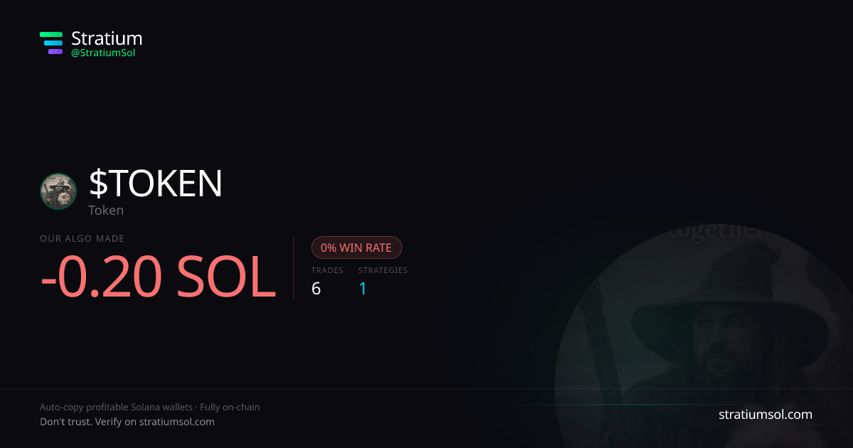 TOKEN copy trading performance on Stratium — 6 trades, 0% win rate, -0.20 SOL PnL